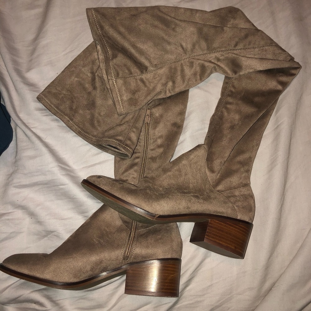 Tan/beige thigh high boots